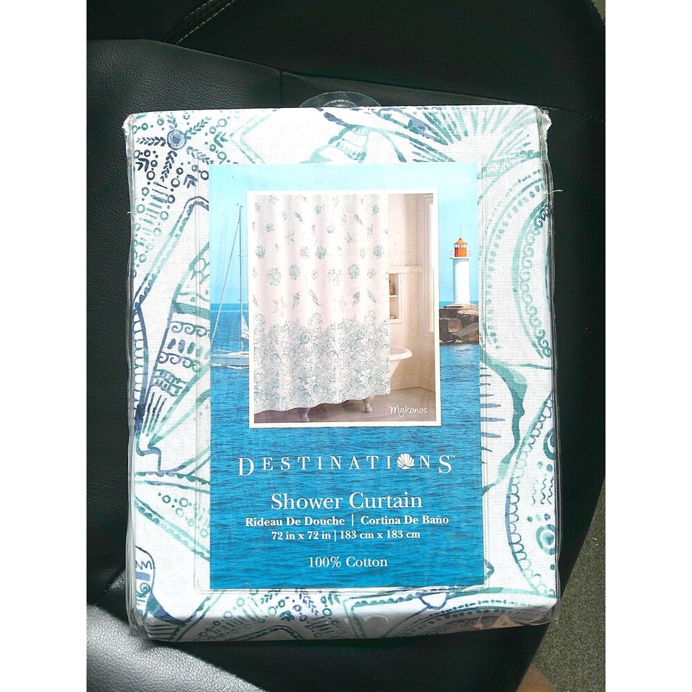 NEW  Destinations 100% Cotton  Shell  Shower Curtain Called Mykonos